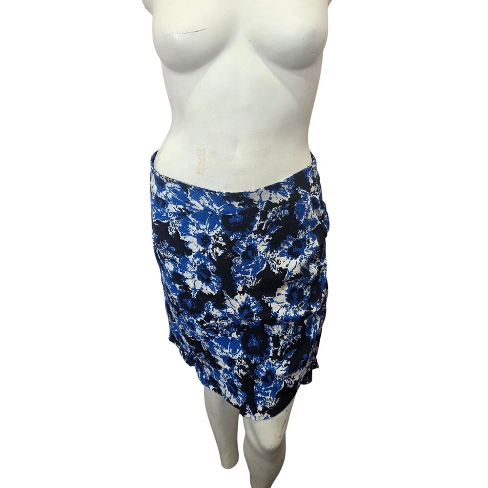 Anthropologie Porridge Blue Floral Ruched Skirt Medium Boho Mini Pull On